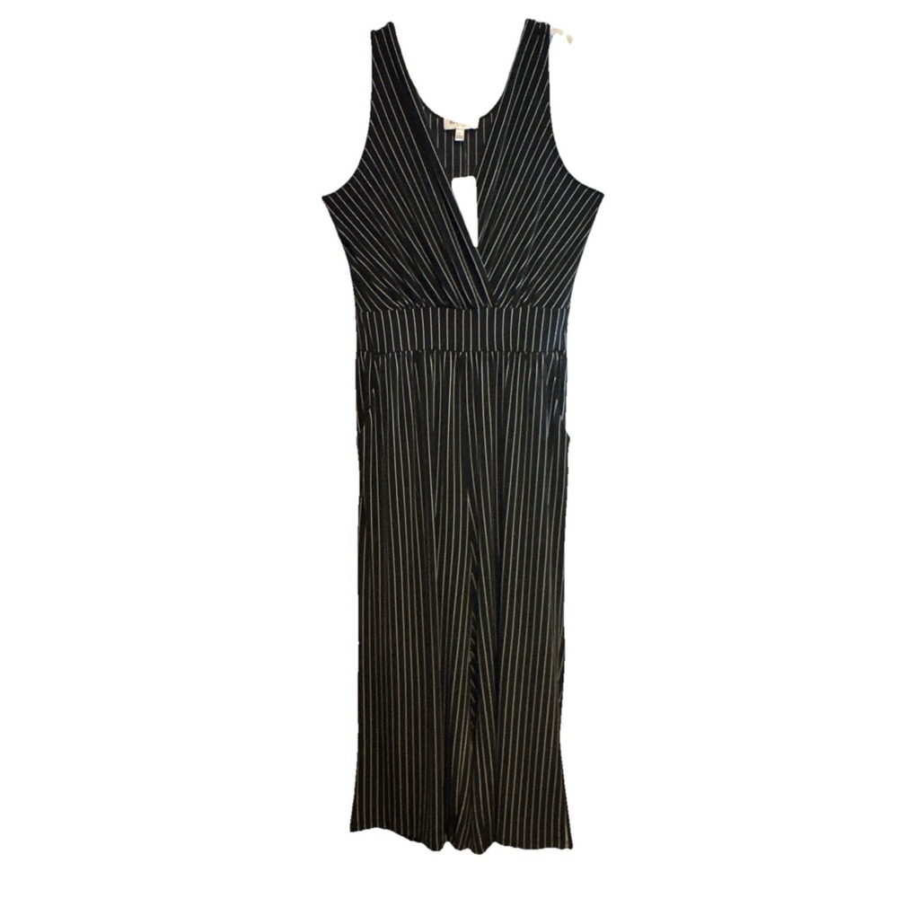 Gilli Women's Striped Jumpsuit Sz L Black White Classic Casual Career New Pocket